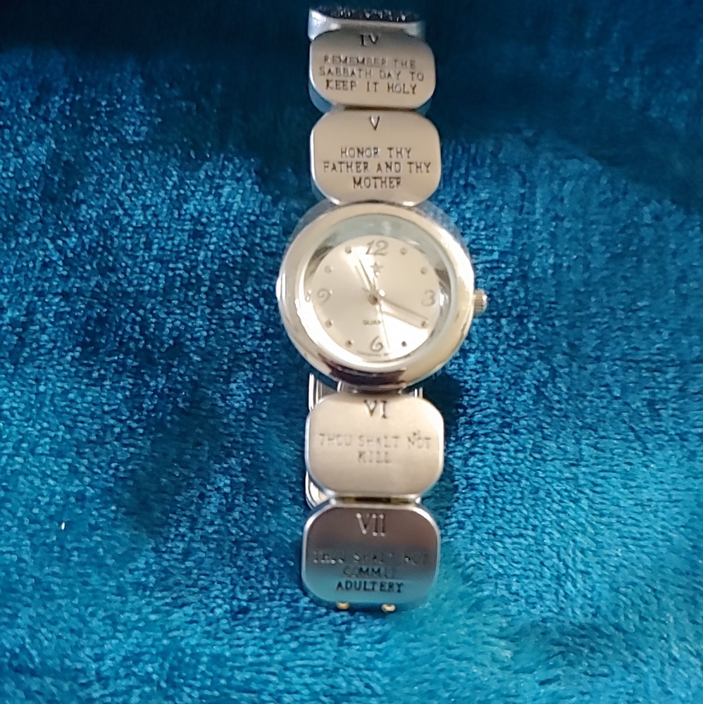 Ten Commandments Silver-Tone Stretch  Watch